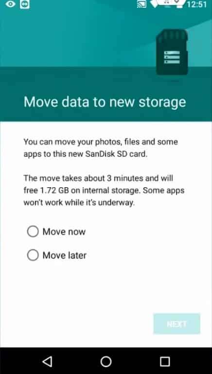 Välj alternativet för att flytta data till ny lagring