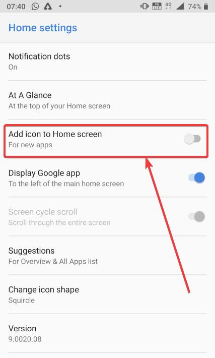 Berhenti Menambahkan ikon aplikasi ke layar awal Android