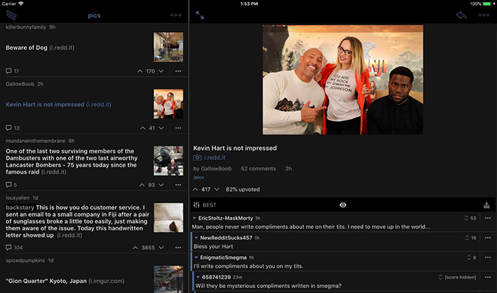 BaconReader-skärmdump för Reddit iPad App
