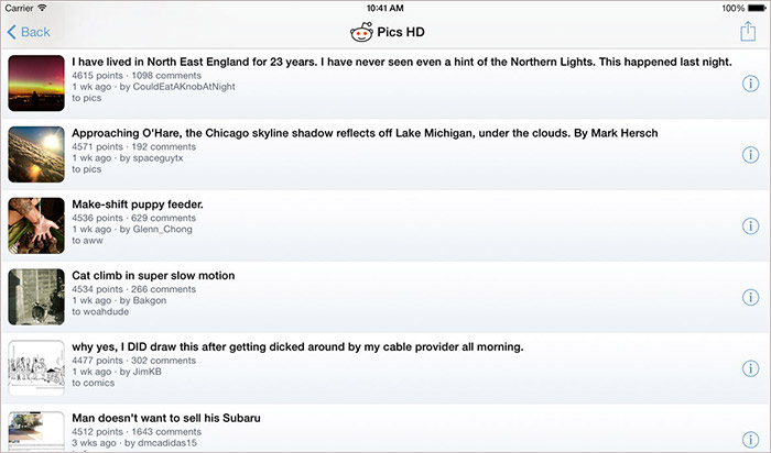 Bilder HD för skärmdump av Reddit iPad-applikationen