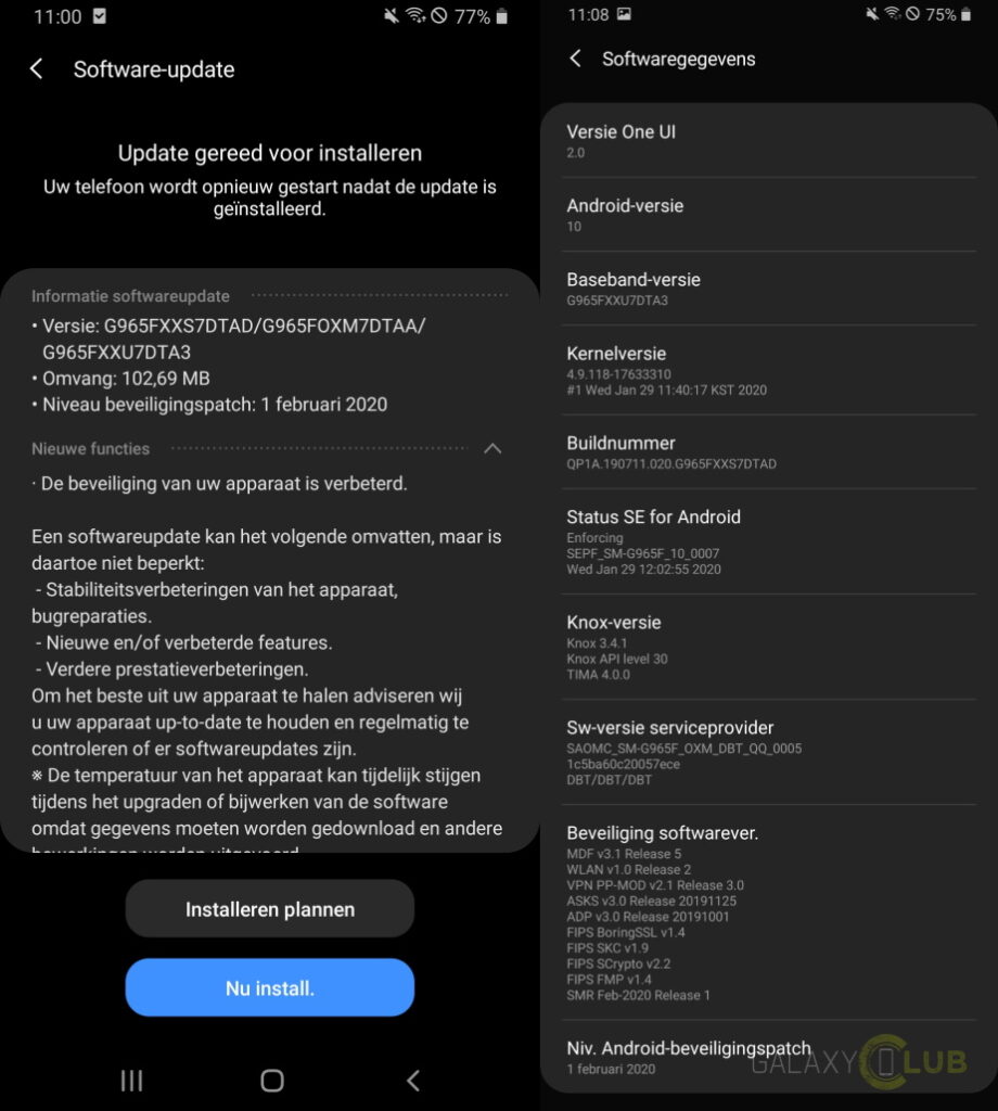 Galaxy S9 februari uppdatering 2020 Changelist G965fxxs7dtad