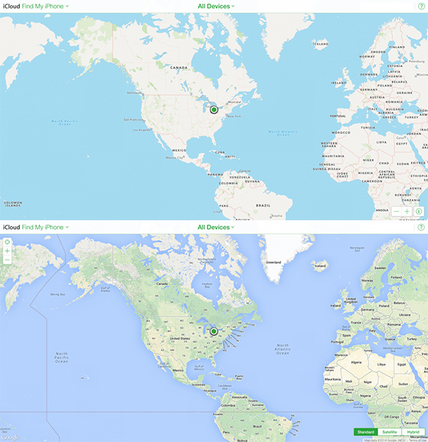 Apple ersätter Google maps med dina på Find My iPhone 3