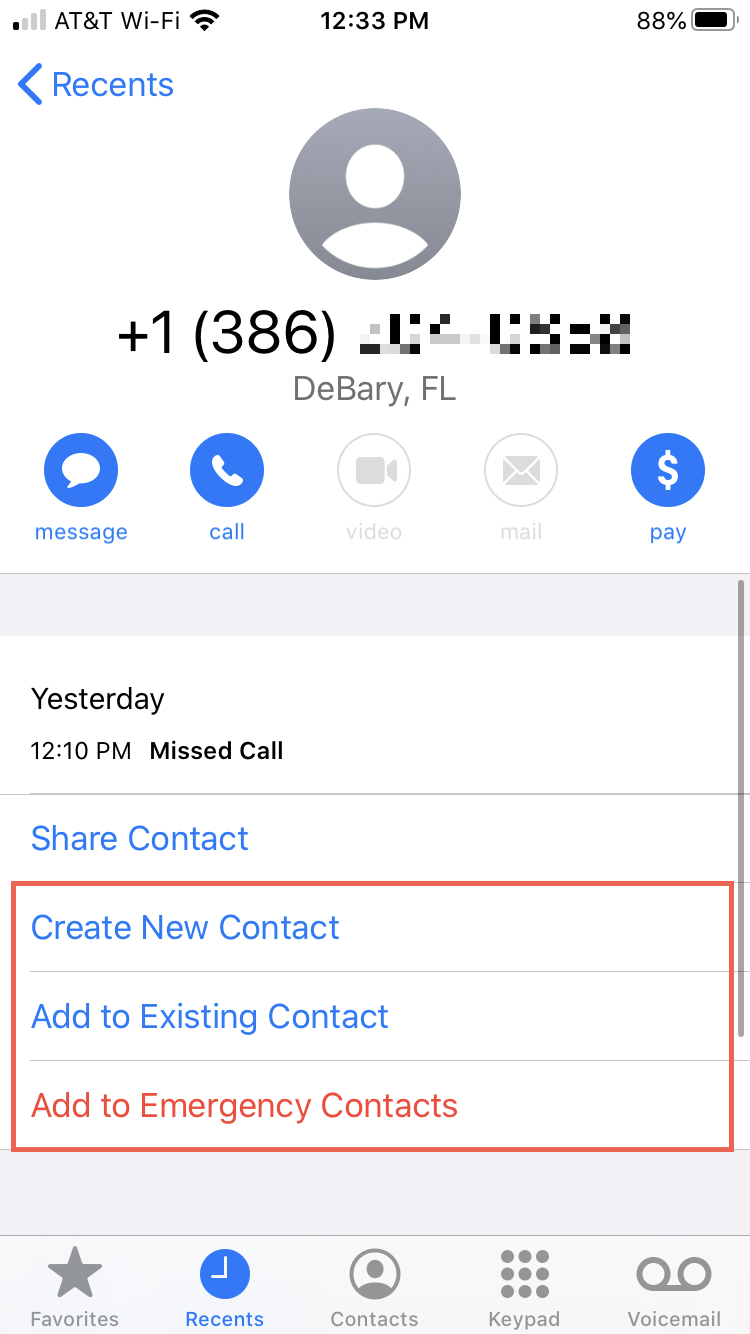 IPhone-telefonapplikation Spara till kontakter