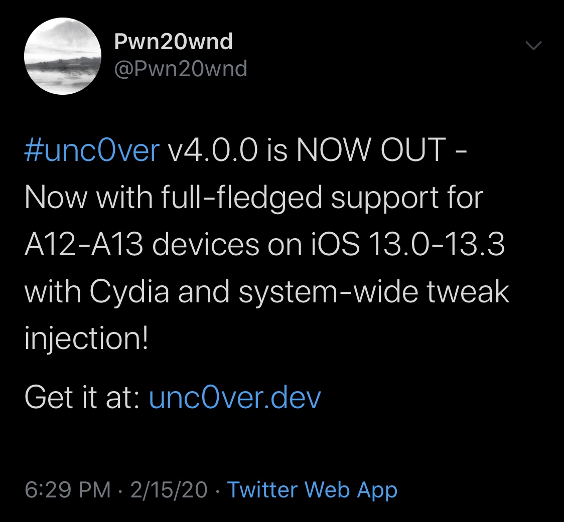 Unc0ver v4.0.0 lägger till stöd för A12 (X) -A13-enheter på iOS 13.0-13.3 3