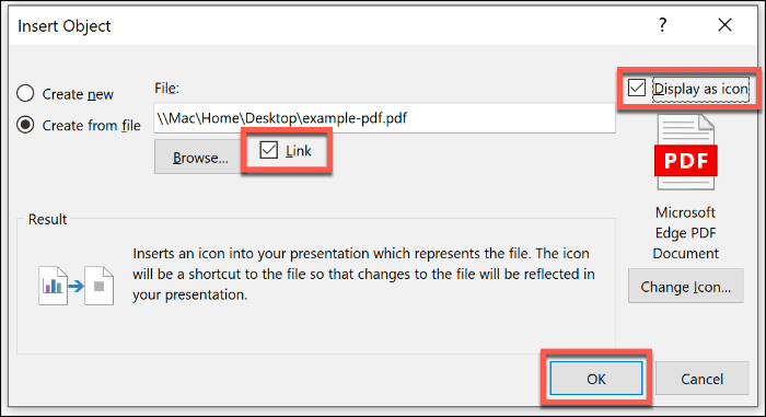 Sätt i PDF-filer som objekt i PowerPoint
