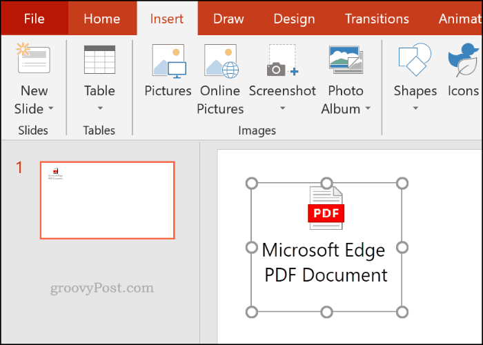 File PDF yang dimasukkan sebagai objek di PowerPoint