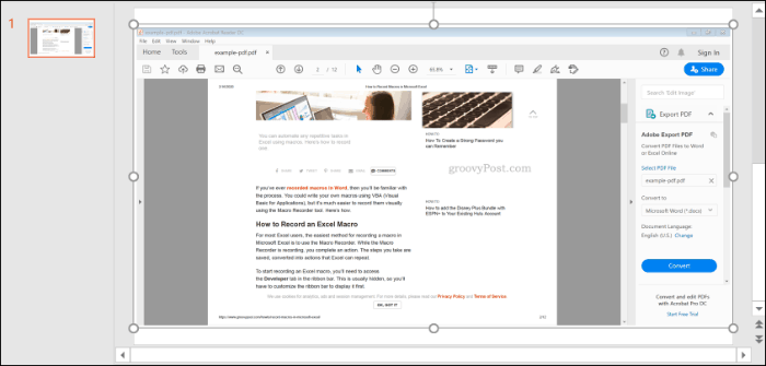 Skärmdump av en PDF-fil, införd i PowerPoint