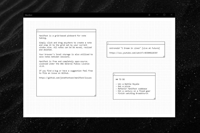Manifest: membuat catatan di dalam dashboard minimalis dan retro di tab browser Anda
