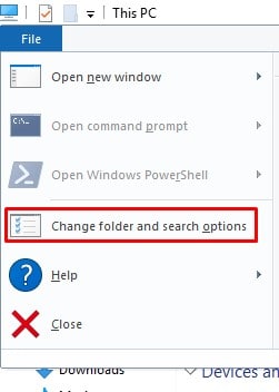 Klik pada 'Ubah folder dan opsi pencarian'