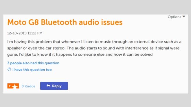 Problemet med Bluetooth Moto G8 är inte löst. Användarklagomål på Lenovo Forum 3 