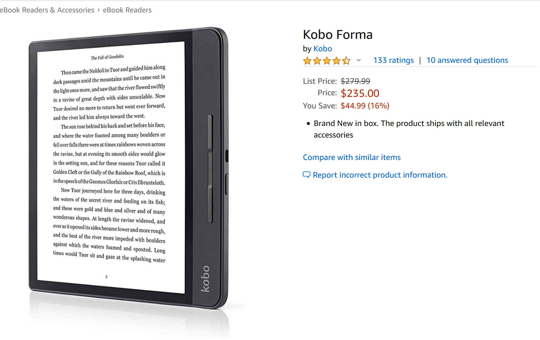 Kobo Forma dijual di Amazon dengan harga yang sangat bagus