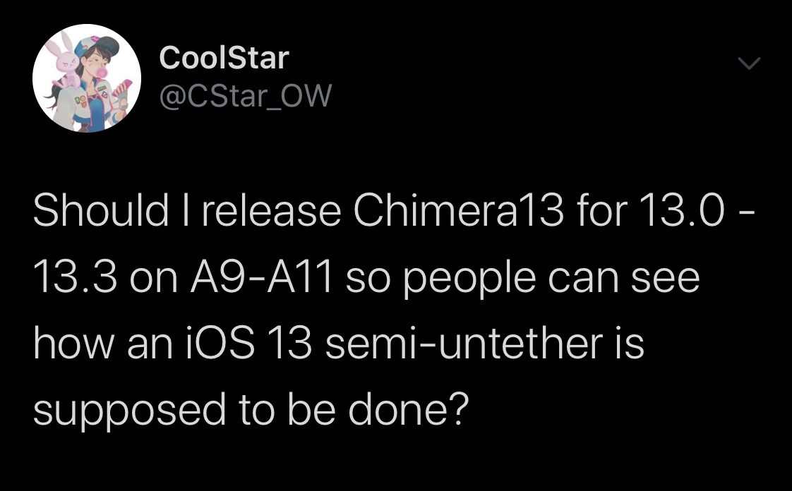 CoolStar retar skärmdumpar av Chimera13 jailbreaking iPadOS 13 4