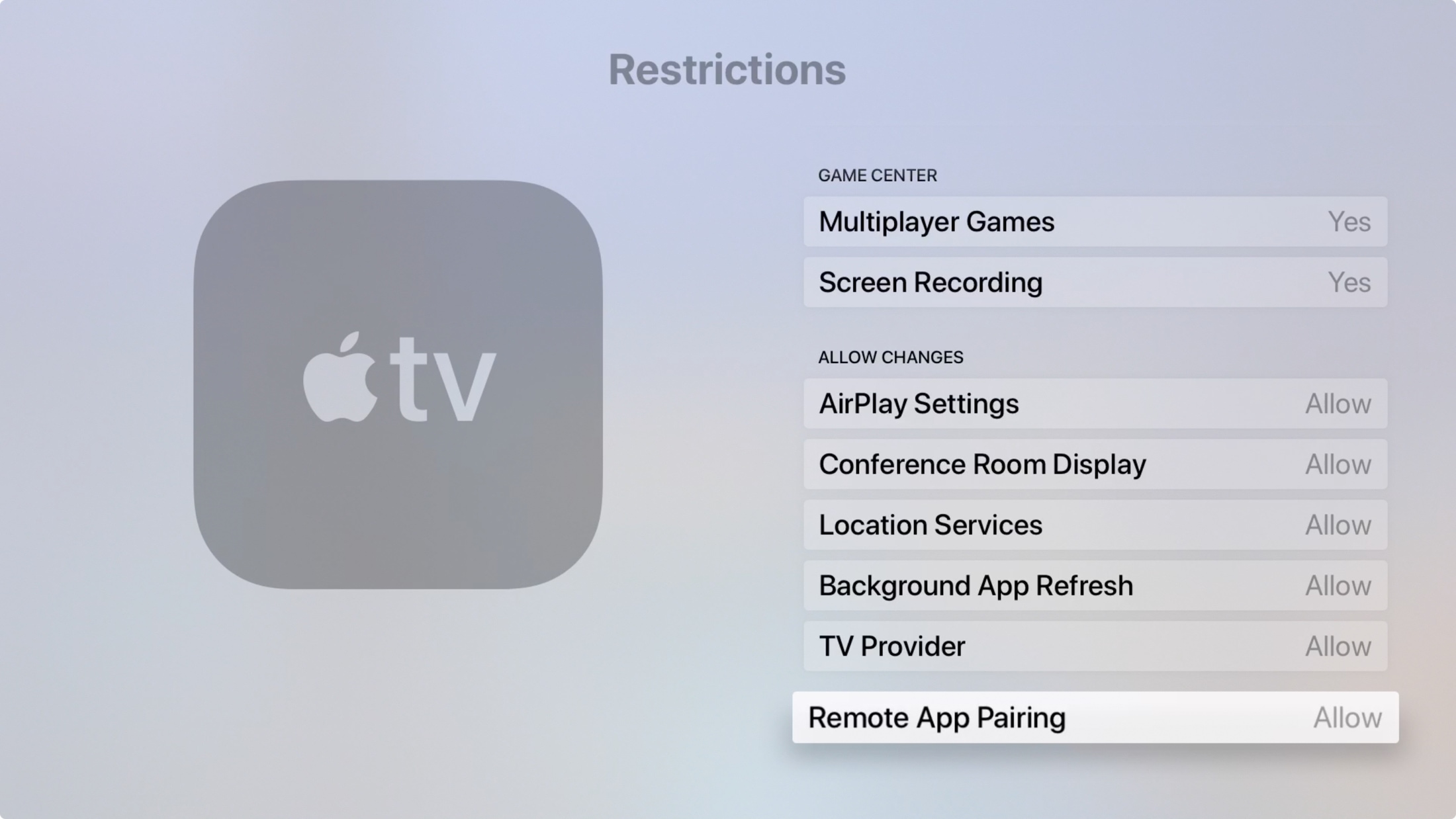 Apple TV-gränser Tillåt ändringar
