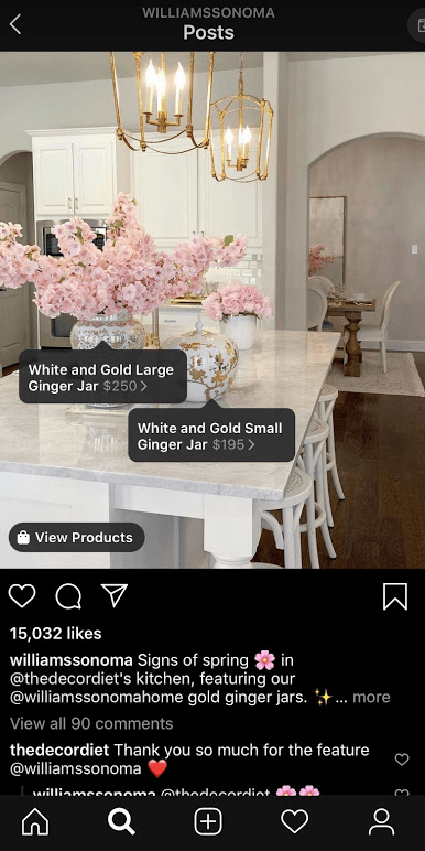 e-handelsannonser - ett exempel på Instagram-inlägg från Williams Sonoma