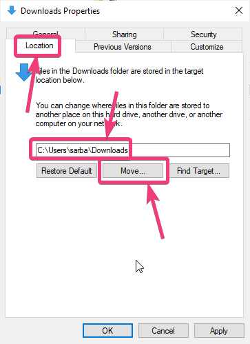 Ubah lokasi folder unduhan default pada Windows 10 