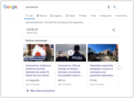 Coronavirus-sökning med Google Google Chrome 20