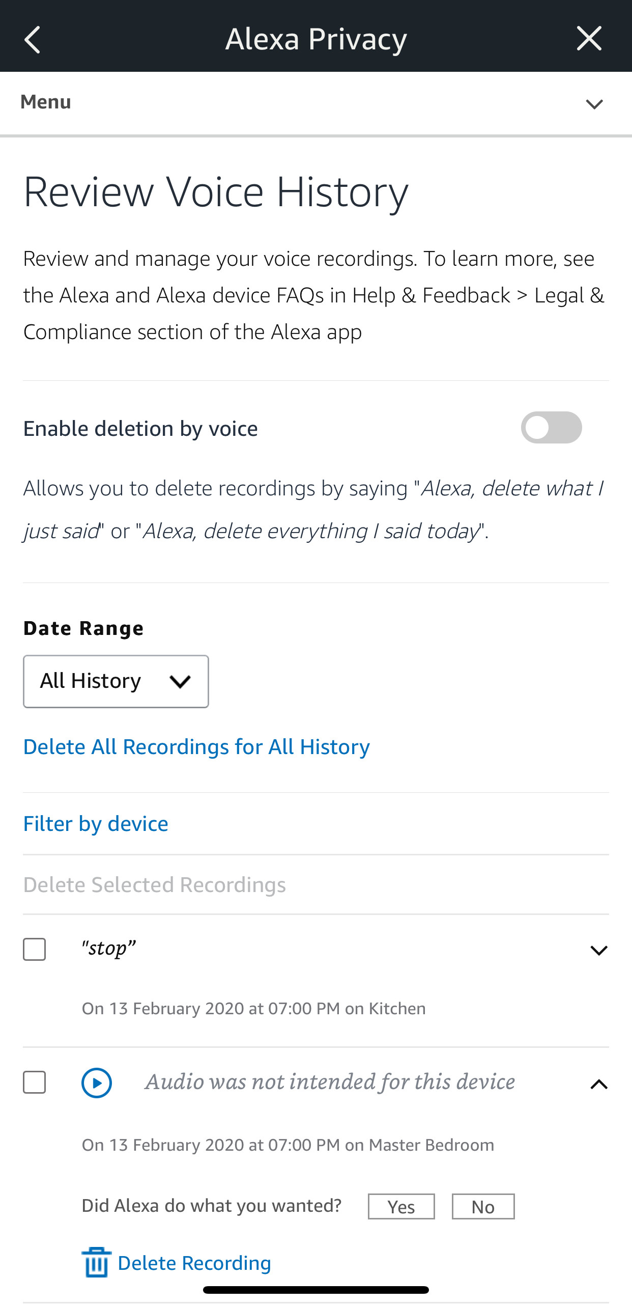  Anda dapat memutar ulang seluruh sejarah rekaman Alexa Anda