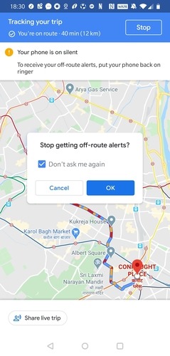 Google Maps Stoppa ruttvarningar