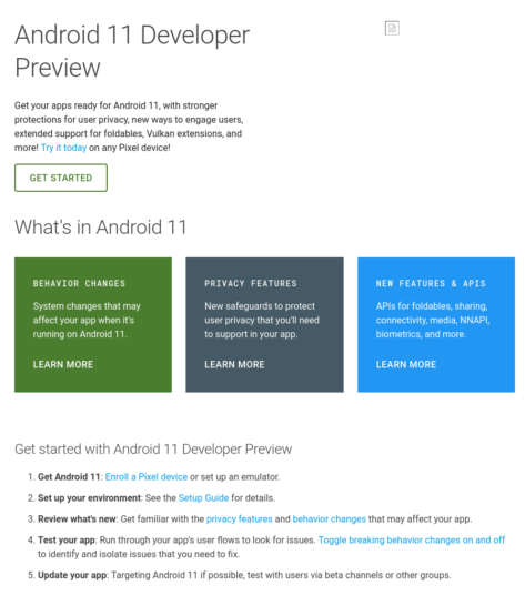Förhandsvisning av Android Developer 11