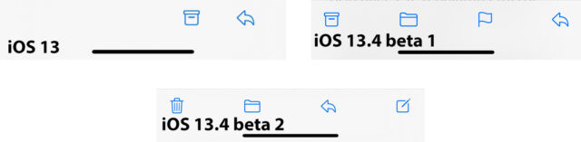 iOS 13.4 bilah surat evolusi