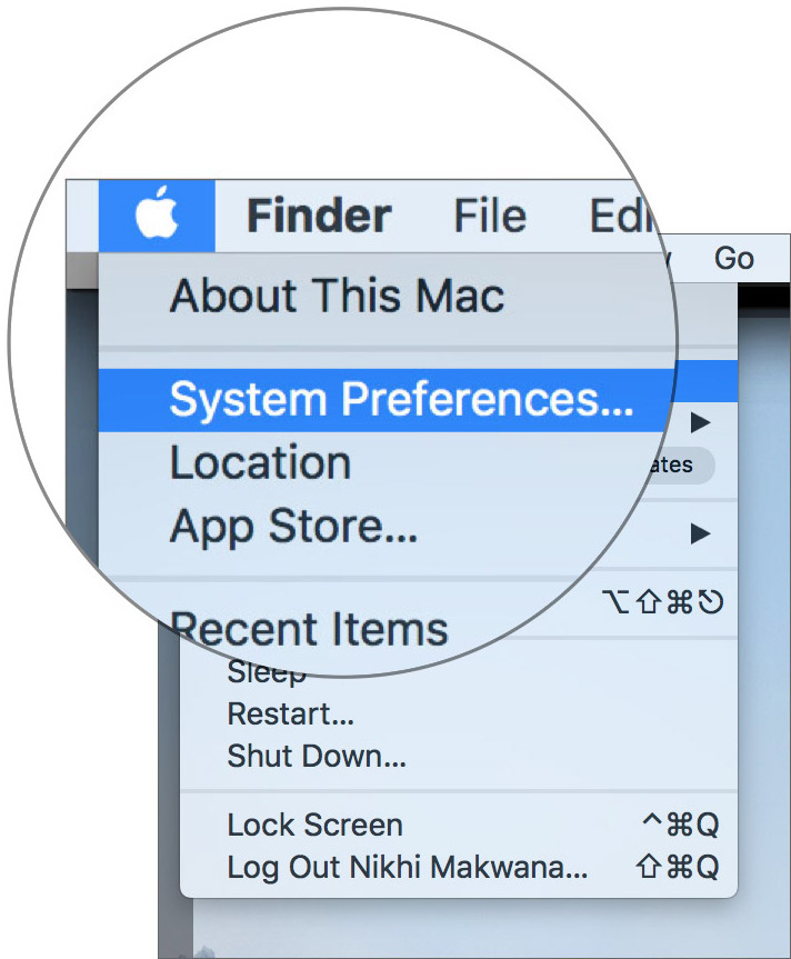 Klicka på Apple-logotypen och sedan på Systeminställningar på Mac