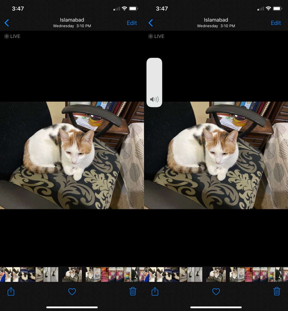 Cara mendengar suara yang direkam dengan foto langsung di iOS