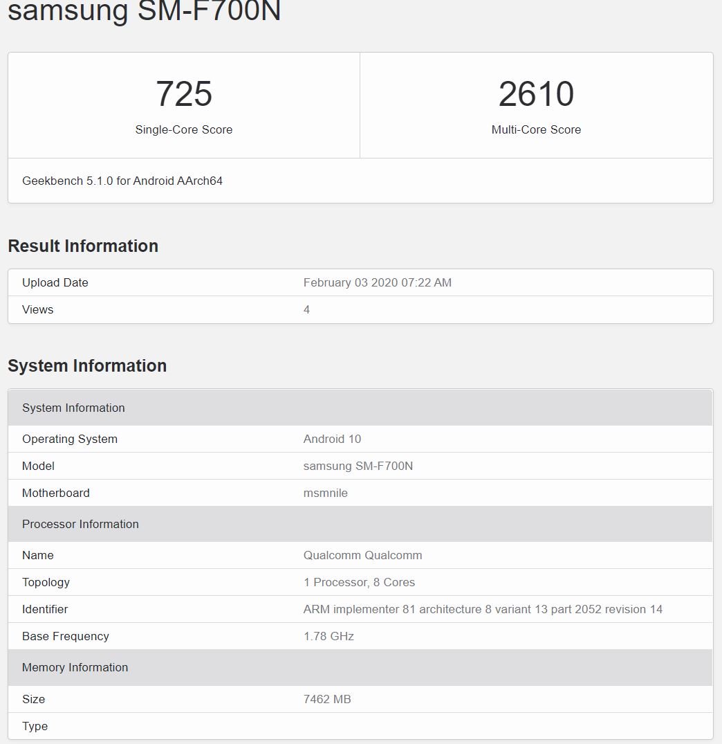 Galaxy Z Flip muncul di Geekbench dengan Snapdragon 855, 8GB RAM
