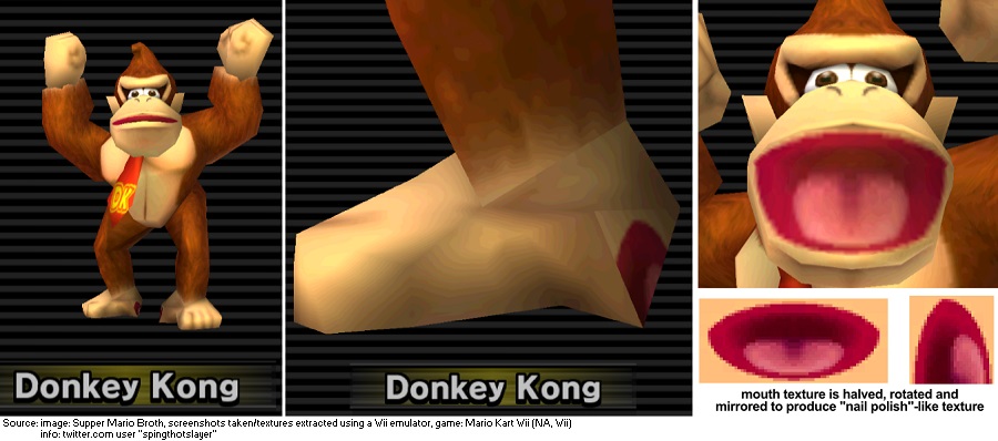 Kesalahan Mario Kart Wii secara tidak sengaja menempatkan mulut pada kaki Donkey Kong