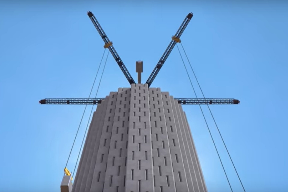 Menara blok beton dalam gaya LEGO terbaik menghasilkan energi terbarukan