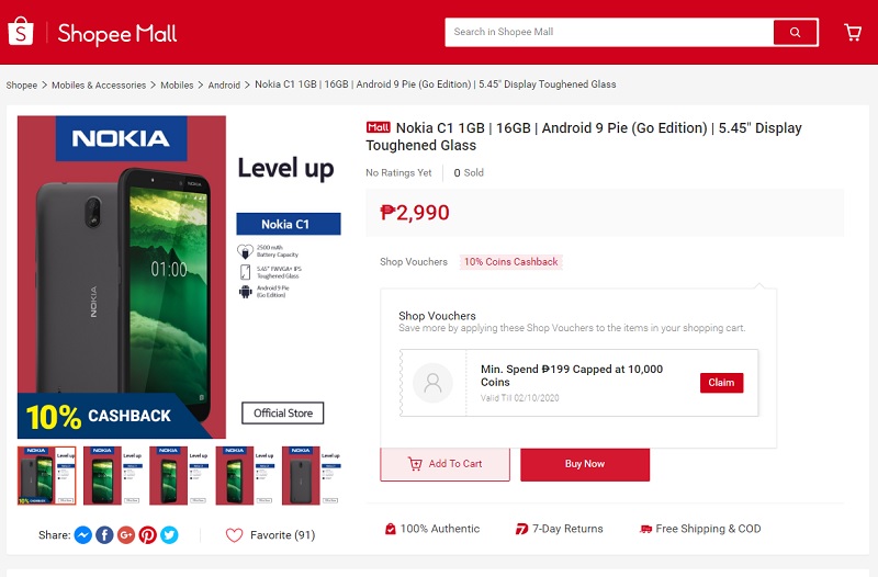 Nokia C1 tersedia di Filipina untuk PHP 2990
