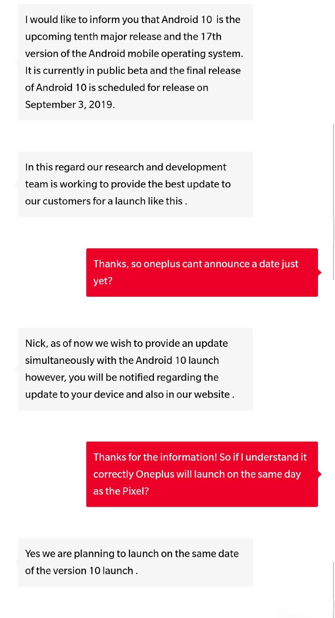 OnePlus planerar att släppa en uppdatering för Android 10 tillsammans med Google 1