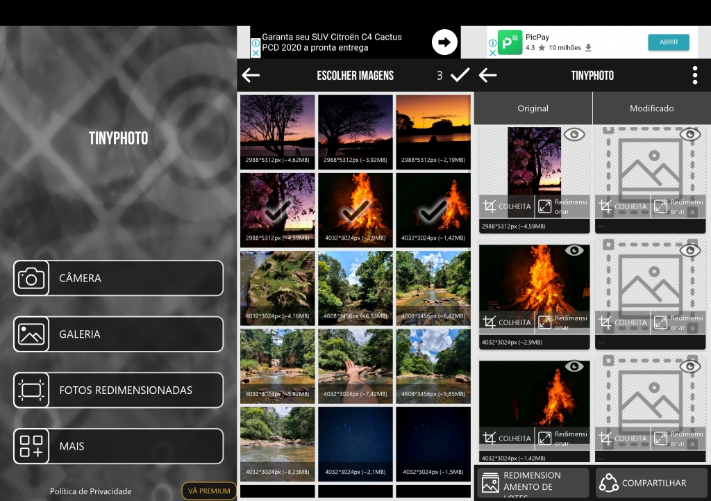 Layar TinyPhoto menampilkan pemilihan dan perawatan gambar.