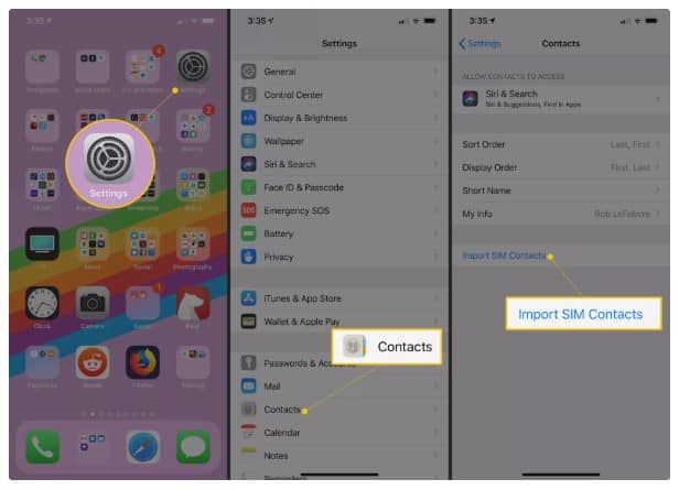 Mentransfer Kontak Dari Android ke iPhone Menggunakan Impor / Ekspor Dari Kartu Sim