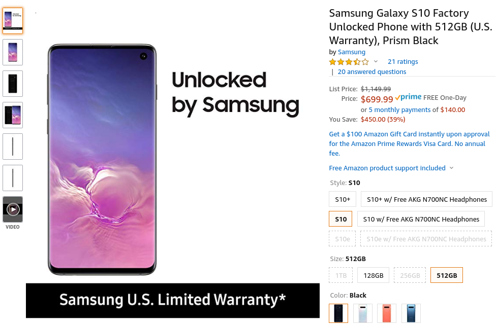 Dapatkan 512GB Galaxy S10 hanya dengan $ 700 Amazon, harga terendah 1