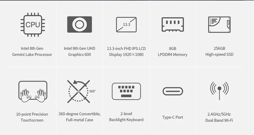 Giá đèn flash: BMAX Y13 13.3 - Máy tính xách tay chuyển đổi & Intel Celeron N4100