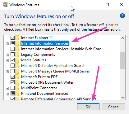 Kích hoạt dịch vụ thông tin Internet -IIS trên Windows 10