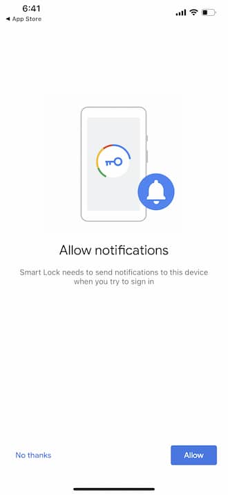 iPhone - Khóa bảo mật của Google - Cho phép thông báo
