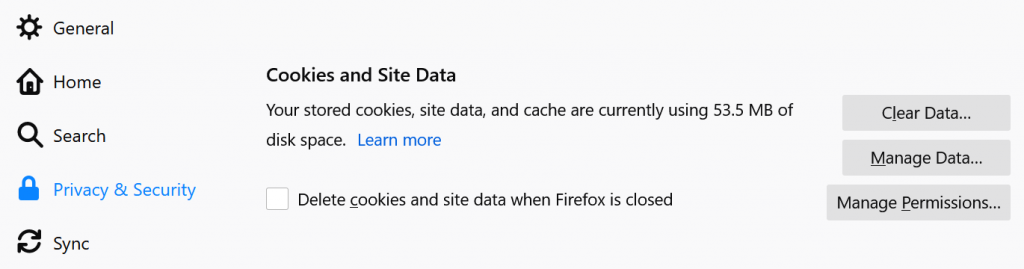 Xóa cookie trong Firefox