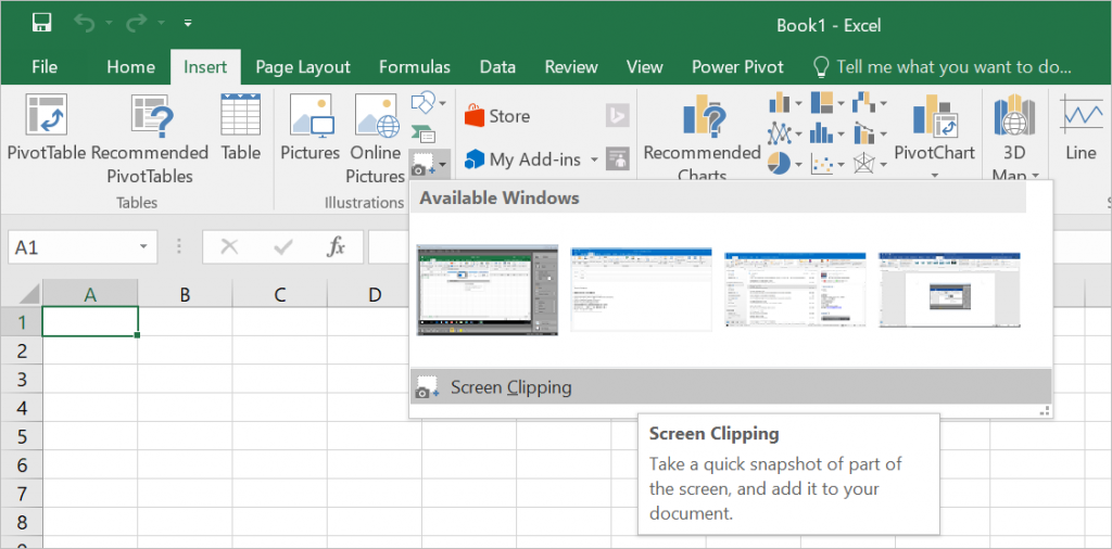 Chèn ảnh chụp màn hình trong Excel