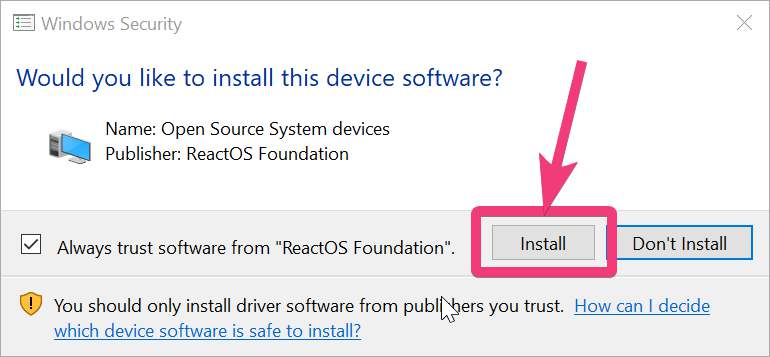 Cho phép phần mềm tin cậy từ nền tảng ReactOS