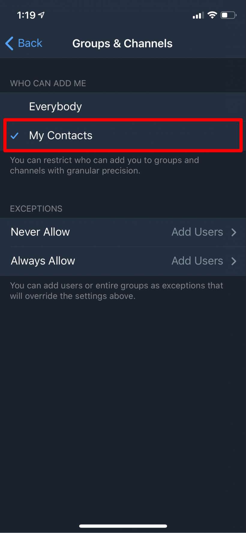 Cách ngăn mọi người thêm bạn vào các nhóm và kênh Telegram trên iPhone và iPad.