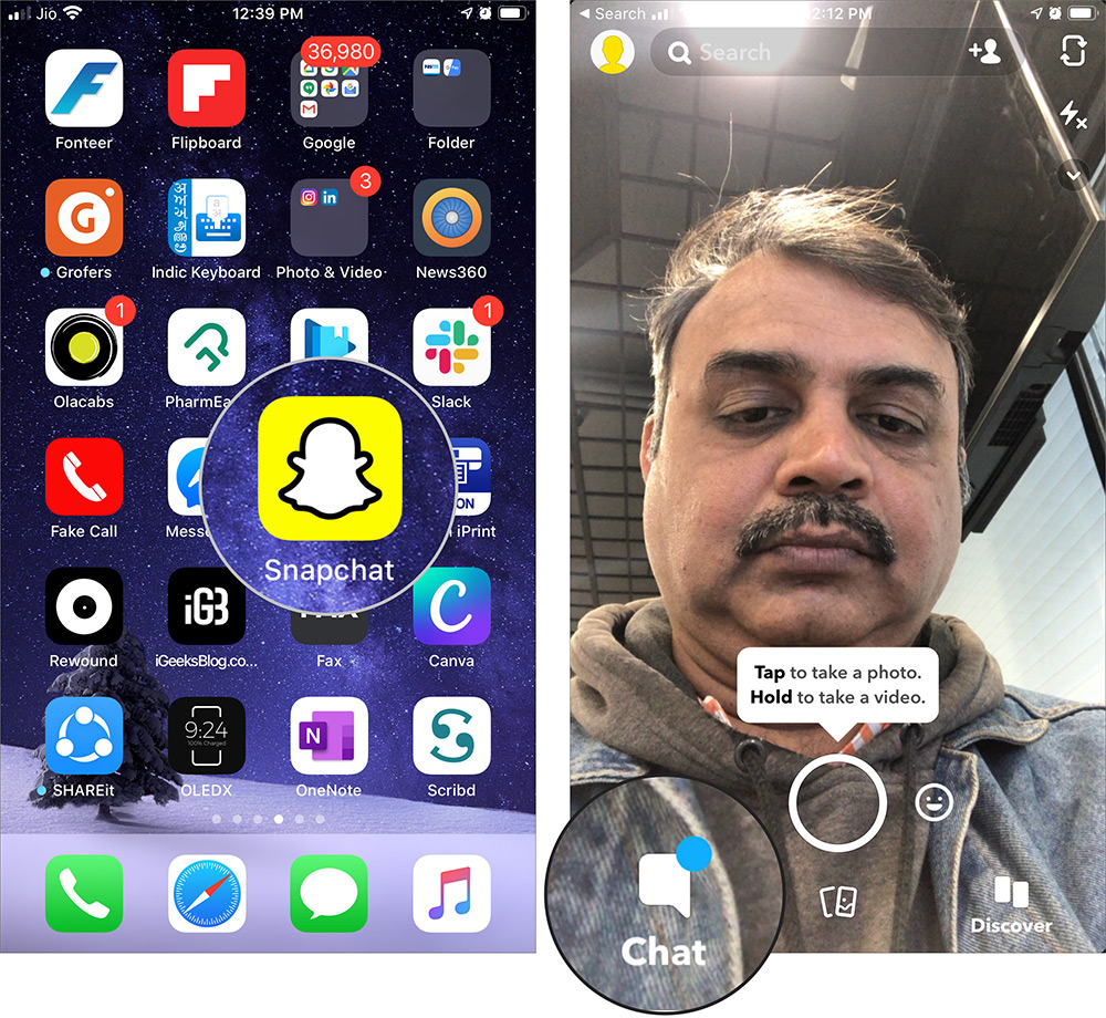 Chạm vào Trò chuyện trong Snapchat trên iPhone
