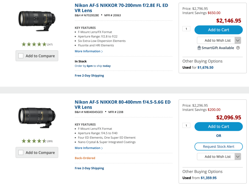 Giảm giá ống kính B & H của Nikon