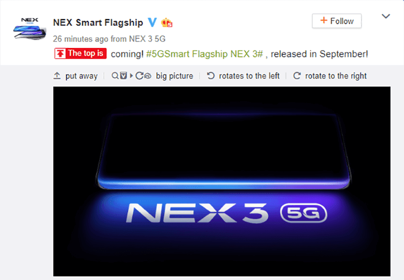 Vivo  NEX 3 5G sẽ ra mắt vào tháng 9