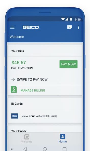 Ứng dụng bảo hiểm tự động tốt nhất cho Android - Hóa đơn di động Geico