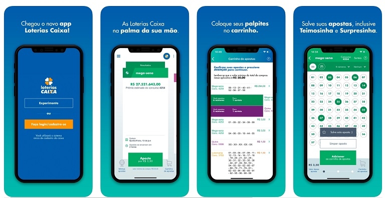 Giao diện của ứng dụng Loterias Caixa trên sistema iOS (Apple)