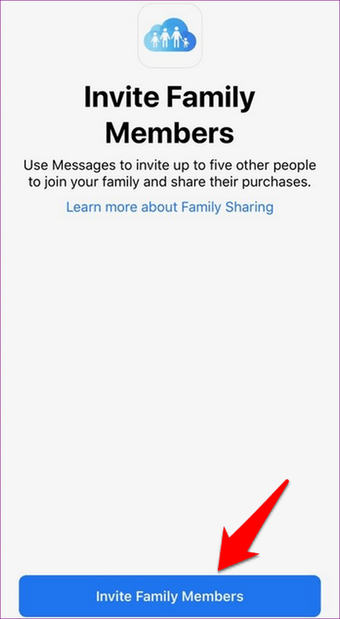 Giới hạn trẻ em Gọi văn bản Thời gian đối mặt Cài đặt Iphone Chia sẻ gia đình Mời thành viên gia đình