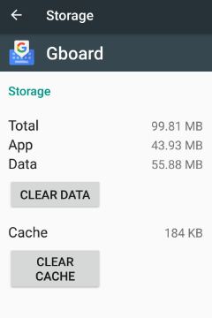 xóa bộ nhớ cache và dữ liệu của ứng dụng Gboard trong Android