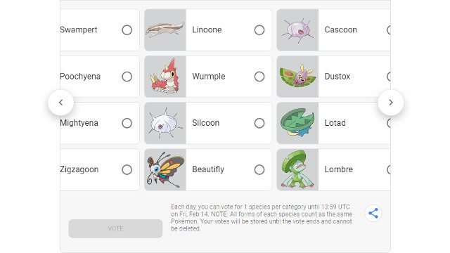 Google Pokemon Ví dụ bình chọn