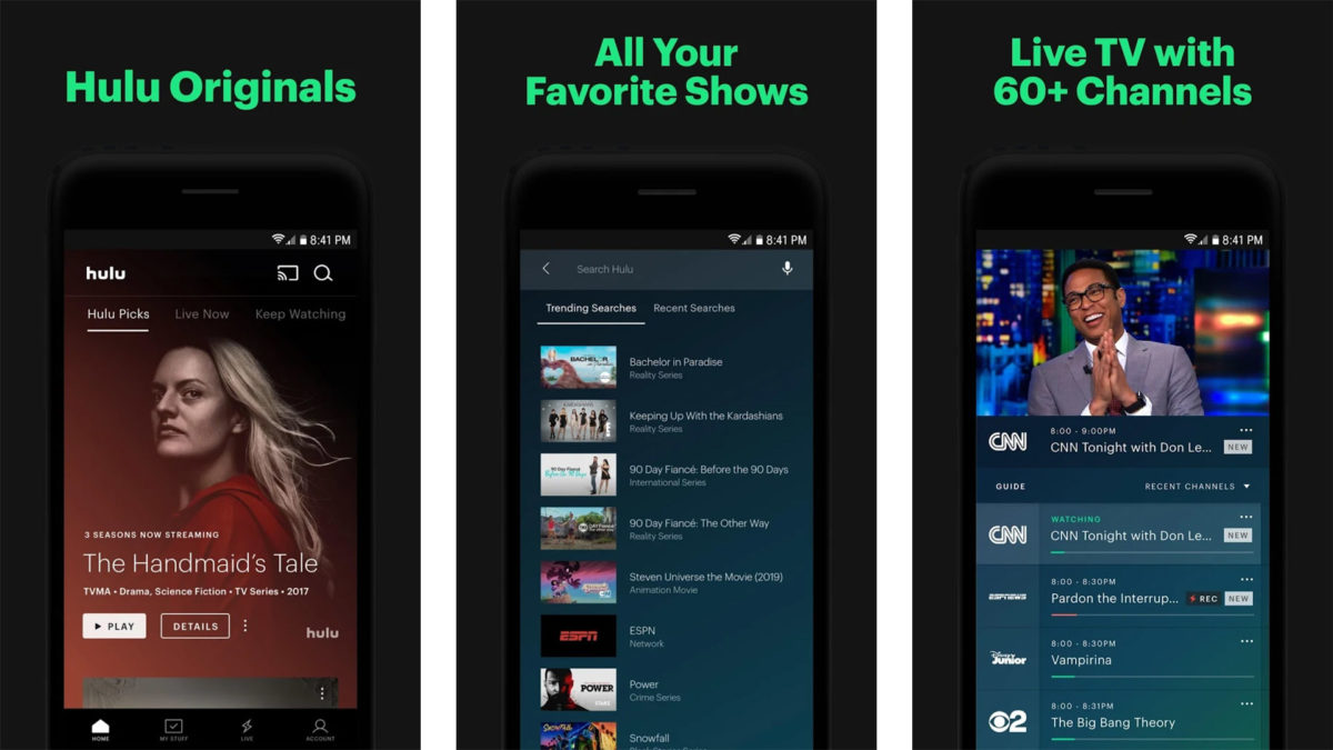 Ảnh chụp màn hình Hulu 2019 cho danh sách ứng dụng truyền hình trực tiếp tốt nhất